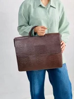 کیف اداری چرم طبیعی مدل البرتو بزرگ قهوه ای لیزارد