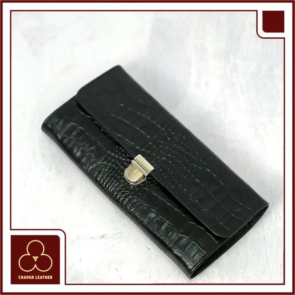 کیف چرم دست چک ریما مشکی کروکودیل