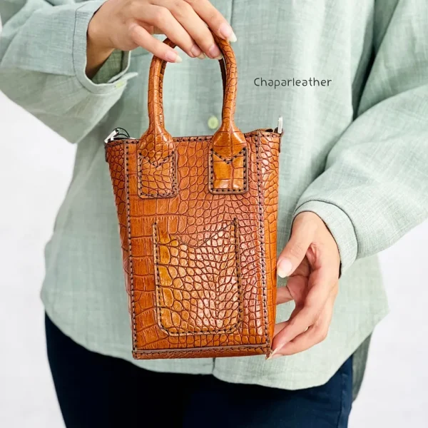 کیف چرم کوچک زنانه مدل دنیز عسلی کروکودیل