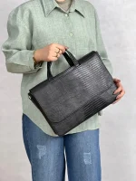 کیف اداری چرم طبیعی مدل آلبرتو کوچک مشکی لیزارد